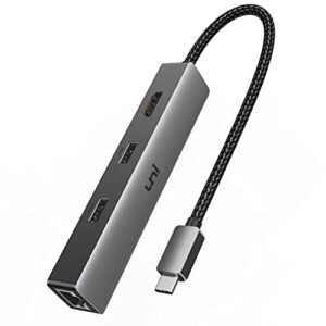 usb c hub 6 in 1, uni usb-c multiport adapter [thunderbolt 3/4 compatible] 100w pd, 1gbps ethernet, 2 usb 3.0 ports, 4k hdmi, usb c data port, for macbook pro/air m1, xps 13, and more