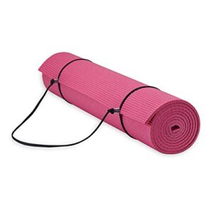 gaiam essentials premium yoga mat with yoga mat carrier sling, pink, 72 inchl x 24 inchw x 1/4 inch thick