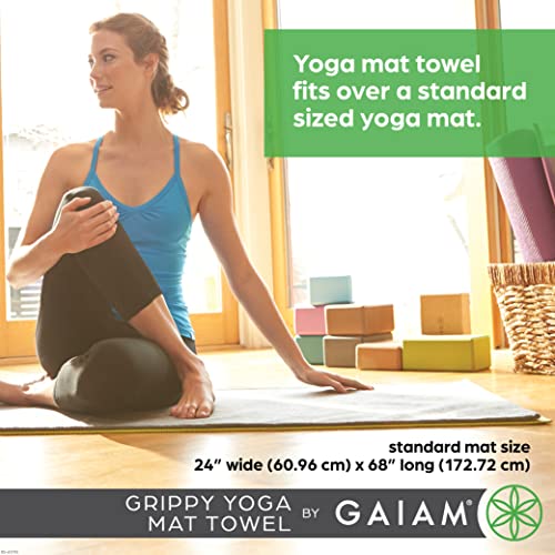 Gaiam Grippy Non Slip Yoga Mat Towel - Fast Drying Towel - Ideal for Hot Yoga - Microfiber and Machine Washable - Grip Backing - Vivid Blue/Fuchsia - 68" L x 24" W