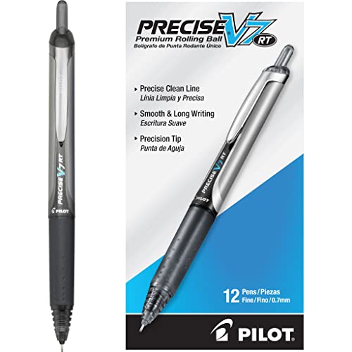 PILOT Precise V7 RT Refillable & Retractable Liquid Ink Rolling Ball Pens, Fine Point (0.7mm) Black Ink, 12-Pack (26067)