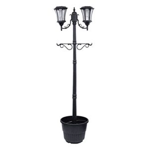 sun-ray 312007 martens two head solar lamp post and planter, 7 ft, black
