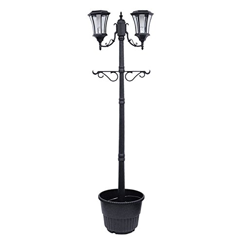 Sun-Ray 312007 Martens Two Head Solar Lamp Post and Planter, 7 ft, Black