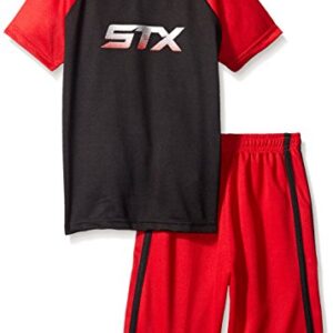 STX Big Boys' 2 Piece Performance Athletic T-Shirt and Short Set, Red/Black, 10/12