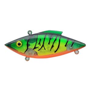 bill lewis lifelike vibrations rat-l-trap 1/2 oz lipless crankbait fishing wobble sinking lure for black bass, trout, walleye, pike, salmon, green light tiger