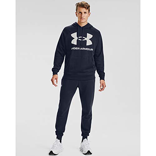 Under Armour Mens Rival Fleece Big Logo Hoodie , Midnight Navy (410)/Onyx White , XX-Large