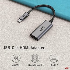 uni USB-C to HDMI Adapter 4K@60Hz, Thunderbolt 3/4 to HDMI Adapter, HDMI to USB-C Adapter, Compatible with MacBook Pro/Air 2022, iPad Pro/Air, XPS, Surface Laptop, Chromebook, & More