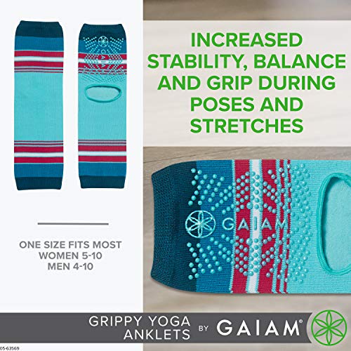 Gaiam Yoga Sock Anklets - Grippy Leg Warmer Ankle Socks for Yoga, Barre, Pilates, Dance, Aerobics - Bermuda Blue