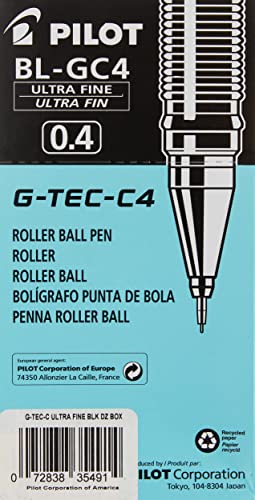 PILOT G-Tec-C Gel Ink Rolling Ball Pens, Ultra Fine Point (0.4mm), Black Ink, 12-Pack (35491)