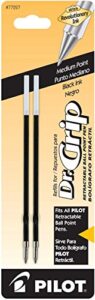 pilot dr. grip ballpoint ink refill, 2-pack for retractable pens, medium point, black ink (77227)