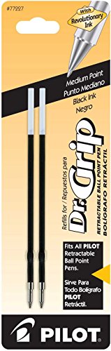 Pilot Dr. Grip Ballpoint Ink Refill, 2-Pack for Retractable Pens, Medium Point, Black Ink (77227)