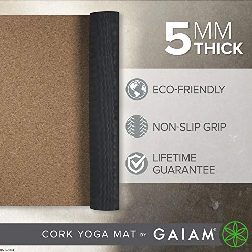 Gaiam Yoga Mat Cork - Great for Hot Yoga, Pilates (68-Inch x 24-Inch x 5mm Thick)