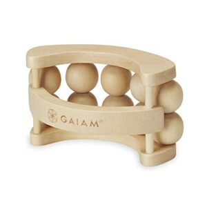 gaiam relax massage ball roller – handheld wooden total body massager for back, neck, foot, calf, leg, arm | deep tissue massager relief for sore muscles