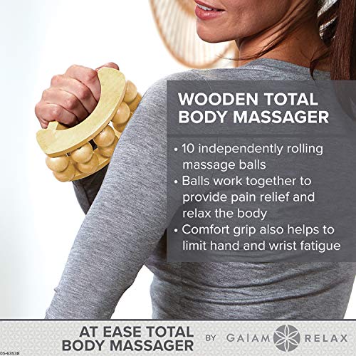 Gaiam Relax Massage Ball Roller - Handheld Wooden Total Body Massager for Back, Neck, Foot, Calf, Leg, Arm | Deep Tissue Massager Relief for Sore Muscles