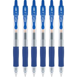 pilot g2 retractable rollerball gel pens, ultra fine point, 0.38mm, blue ink, 6 count