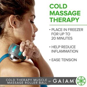 Gaiam Restore Cold Therapy Muscle Massage Roller Ball - Cryosphere Cold Massage Roller Ball - Easy-Glide Roller with Comfort Grip Base - Muscle Massage Tool to Help with Sore Muscles - Compact Design