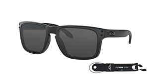 oakley holbrook oo9102 9102e5 matte black/grey sunglasses for men bundle leash + visiova accessories