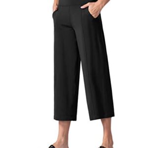 THE GYM PEOPLE Bootleg Yoga Capris Pants for Women Tummy Control High Waist Workout Flare Crop Pants with Pockets (Large, Black)