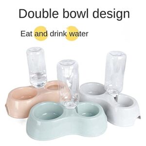 PLUT Double Dog Cat Bowls, Pet Feeder Food and Water Bowl Set with Automatic Water Dispenser Bottle, Pet Feeder Bowl for Dog Cat Eating Drinking(Blue)