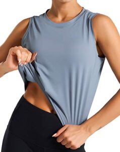 dragon fit women sleeveless yoga tops workout cool t-shirt running short tank crop tops (blue, large)