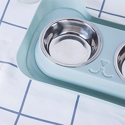 FUUIE Bowls for Food and Water Double Dog Cat Bowls Cute Cat Shaped Food Water Feeder for Small Dogs Cats Feeding Stainless Steel Pet Bowl Supplies (Color : Blue)