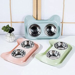 FUUIE Bowls for Food and Water Double Dog Cat Bowls Cute Cat Shaped Food Water Feeder for Small Dogs Cats Feeding Stainless Steel Pet Bowl Supplies (Color : Blue)