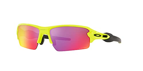 Oakley Men's OO9271 Flak 2.0 Low Bridge Fit Rectangular Sunglasses, Neon Yellow/Prizm Road, 61 mm