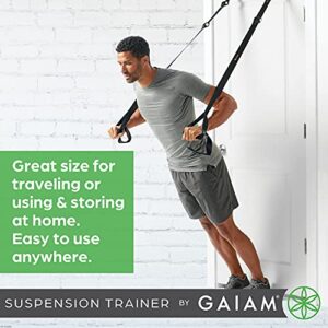 Gaiam Suspension Trainer System for All Fitness Levels - Increase Strength and Build Endurance - Four-Point Anchoring System with 2" W Nylon Straps - Attaches to Any Door - Exercise Guide Included