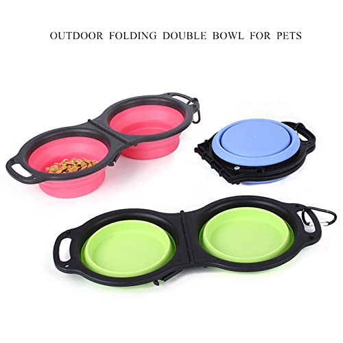 FUUIE Bowls for Food and Water Travel Silicone Double Pet Bowl (Color : Blue)