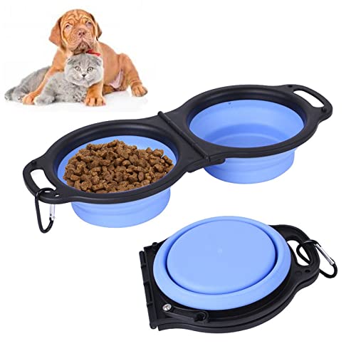 FUUIE Bowls for Food and Water Travel Silicone Double Pet Bowl (Color : Blue)