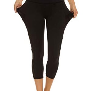 romansong High Waisted Workout Compression Capri Leggings for Women Petite Skinny Mesh Gym Legings with Pockets(Black,Small)