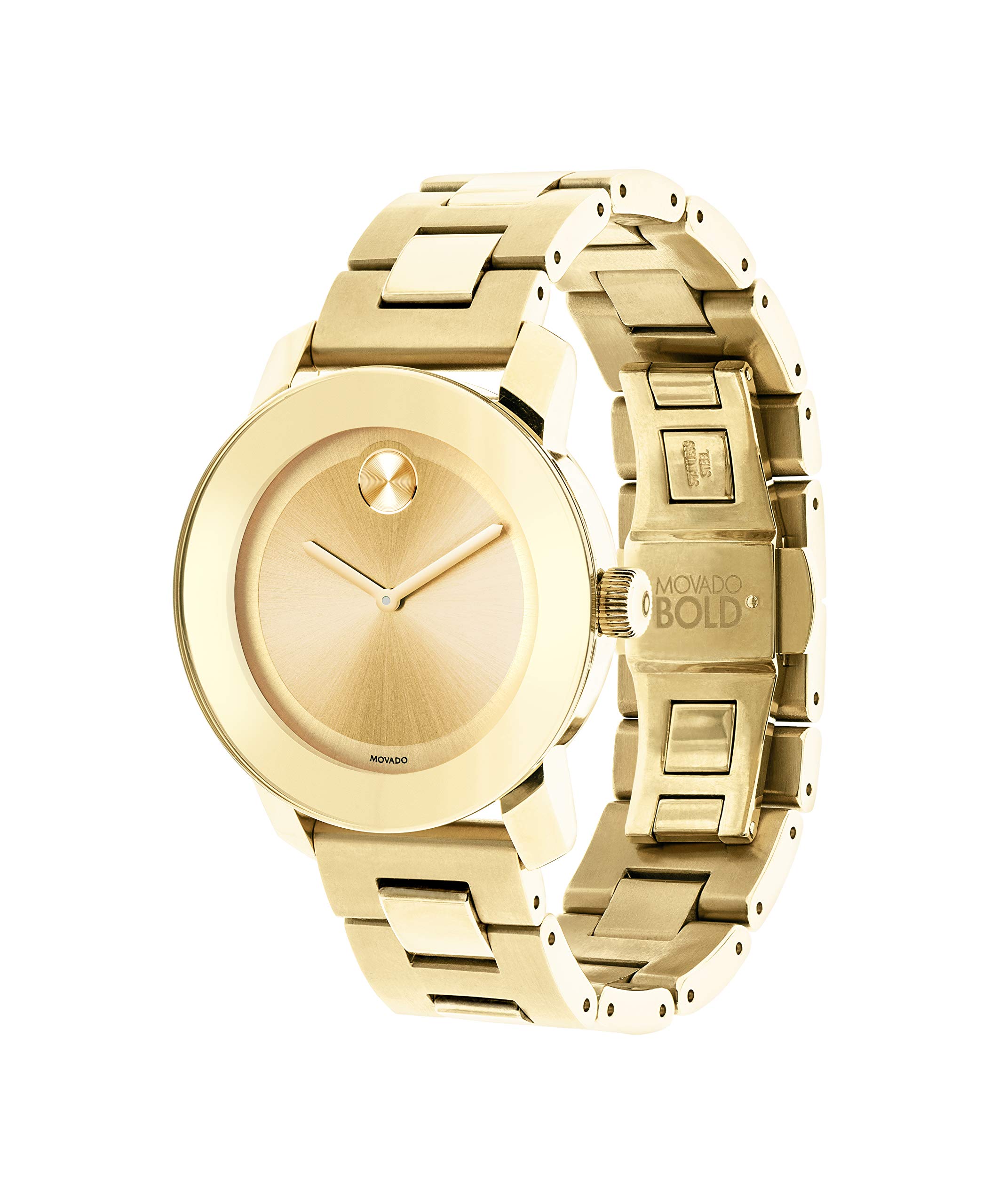 Movado Women's BOLD Iconic Metal Yellow Gold Watch with a Flat Dot Sunray Dial, Gold (Model 3600085)