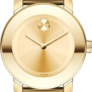 Movado Women's BOLD Iconic Metal Yellow Gold Watch with a Flat Dot Sunray Dial, Gold (Model 3600085)