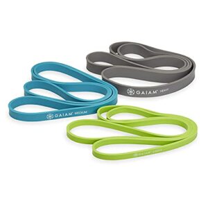 gaiam restore resistance training workout pull up bands 3 pack – extra-strong durable progressive resistance exercise loop cords for assisted pull ups and strength bands training