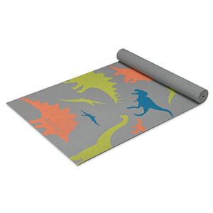 gaiam kids yoga mat exercise mat, yoga for kids with fun prints – playtime for babies, active & calm toddlers and young children, dino zone, 3mm