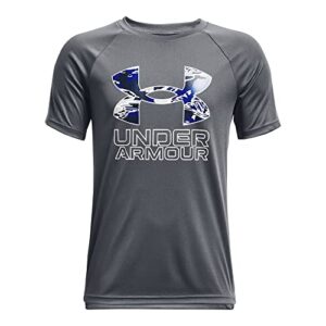 under armour boys tech hybrid printed fill short-sleeve t-shirt , pitch gray (014)/pitch gray , youth x-small