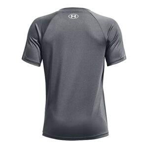 Under Armour boys Tech Hybrid Printed Fill Short-Sleeve T-Shirt , Pitch Gray (014)/Pitch Gray , Youth X-Small