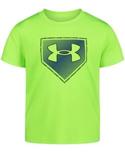 under armour boys’ classic core logo t-shirt, wordmark print & baseball designs, crew neck, lime surge