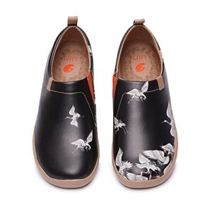 uin women’s walking travel shoes slip on microfiber leather casual loafers lightweight comfort fashion sneaker crane in dark (8)