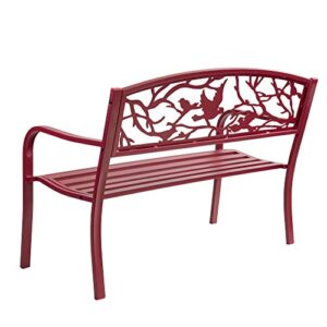 Sun-Ray 213049 Perched Birds Metal Park Patio Bench, Red