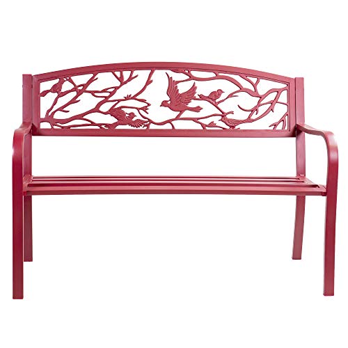 Sun-Ray 213049 Perched Birds Metal Park Patio Bench, Red