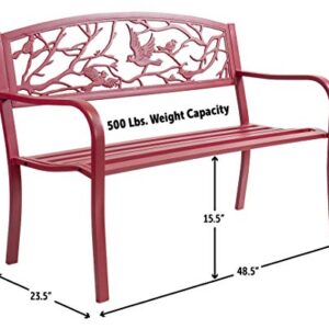 Sun-Ray 213049 Perched Birds Metal Park Patio Bench, Red