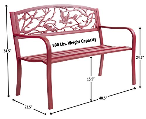 Sun-Ray 213049 Perched Birds Metal Park Patio Bench, Red