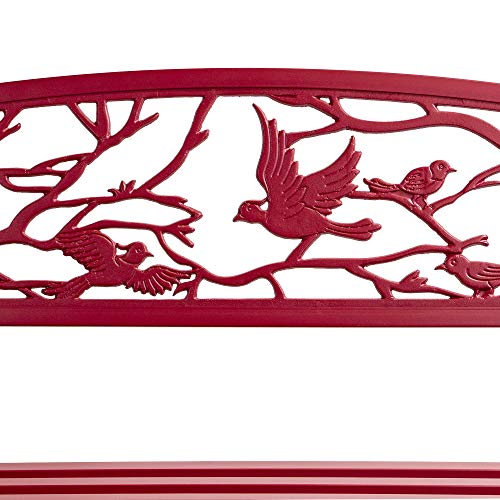 Sun-Ray 213049 Perched Birds Metal Park Patio Bench, Red