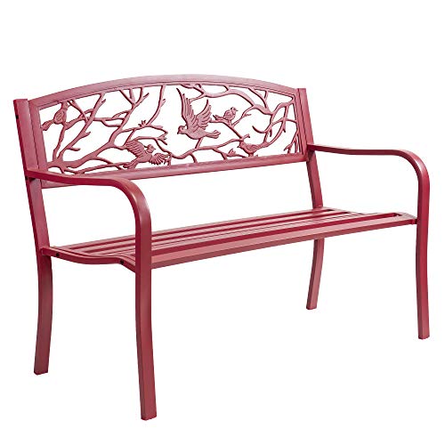Sun-Ray 213049 Perched Birds Metal Park Patio Bench, Red