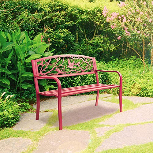 Sun-Ray 213049 Perched Birds Metal Park Patio Bench, Red