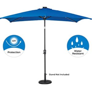 Sun-Ray 811030RB 9'x7' Rectangular 8-Rib Next Gen Solar Lighted Patio Umbrella, 30 LED Lights with Unique Strip Lighting, Crank and Tilt, Aluminum Frame, Royal Blue