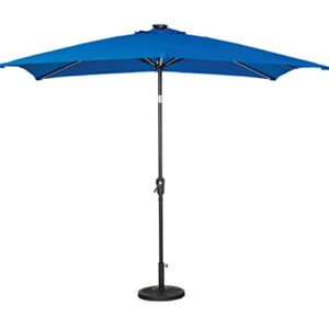 Sun-Ray 811030RB 9'x7' Rectangular 8-Rib Next Gen Solar Lighted Patio Umbrella, 30 LED Lights with Unique Strip Lighting, Crank and Tilt, Aluminum Frame, Royal Blue