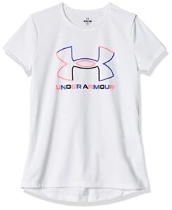 under armour girls tech big logo short sleeve t-shirt , (101) white / / brilliant violet , youth medium