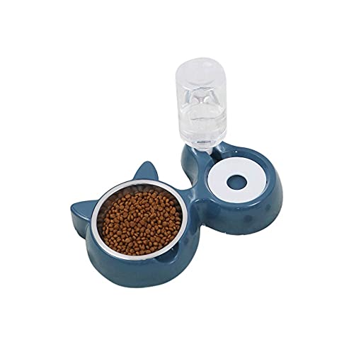 FUUIE Bowls for Food and Water Pet Cat Dog Bowl Automatic Feeder Water Dispenser Bottle Food Storage Double Bowls with Raised Stand for Dogs Cats 500ML (Color : Blue)