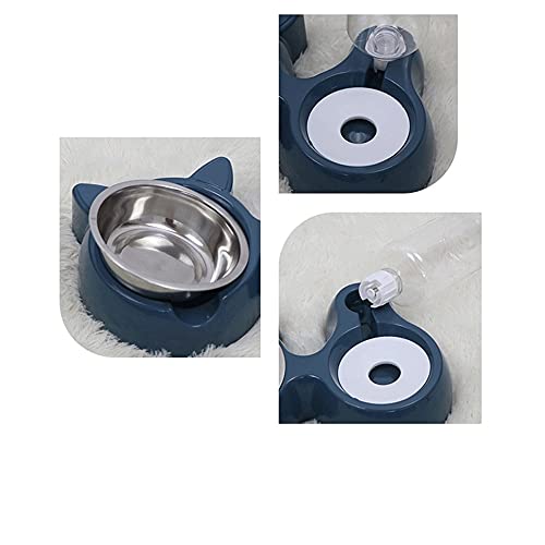 FUUIE Bowls for Food and Water Pet Cat Dog Bowl Automatic Feeder Water Dispenser Bottle Food Storage Double Bowls with Raised Stand for Dogs Cats 500ML (Color : Blue)